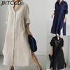 Women's Casual Loose Turn-Down Collar Long Sleeve Shirt Dress