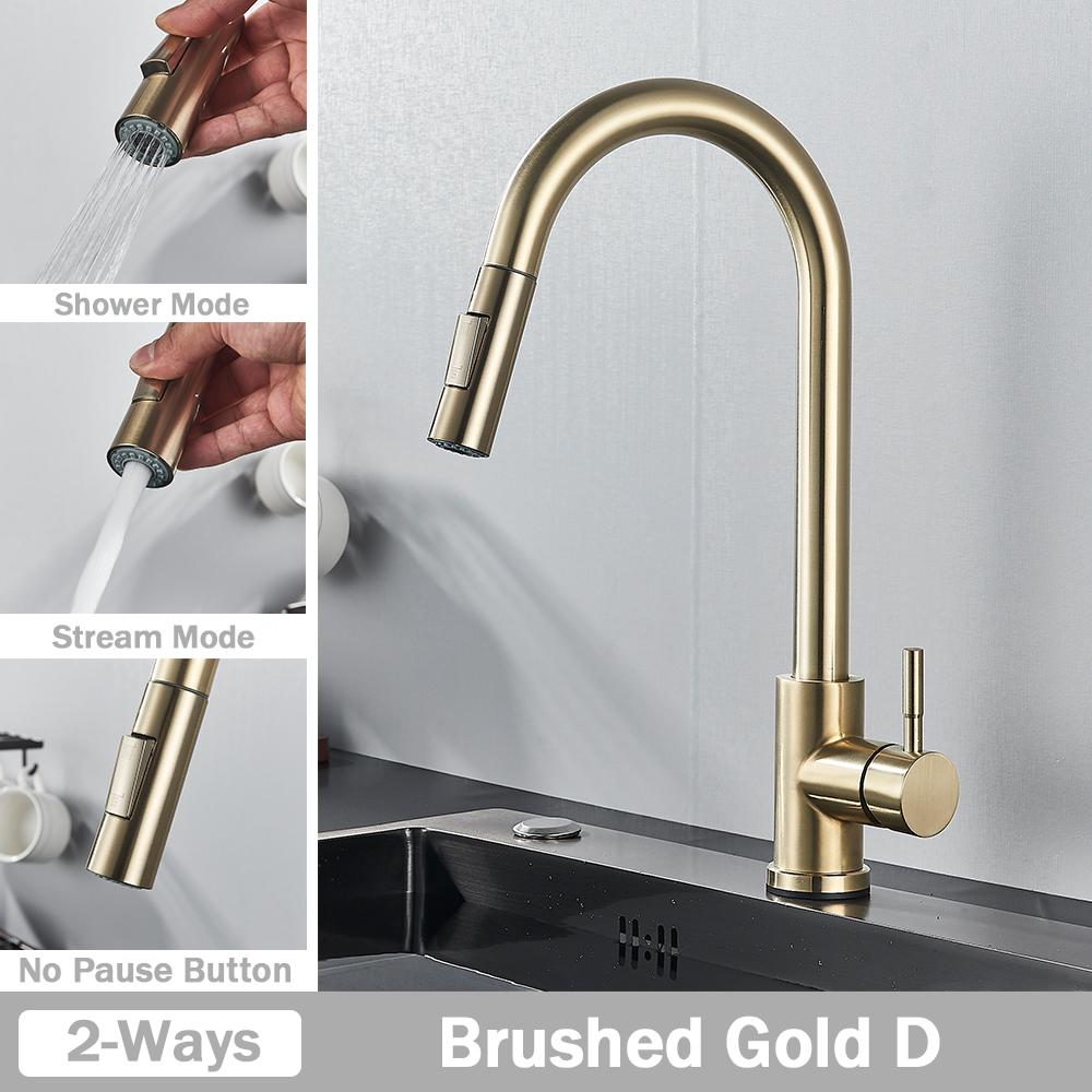 Brushed Nickel Kitchen Faucet Flexible Pull Out Nozzle Kitchen Sink Mixer Tap Stream Sprayer Head Deck Black Hot Cold Water Taps