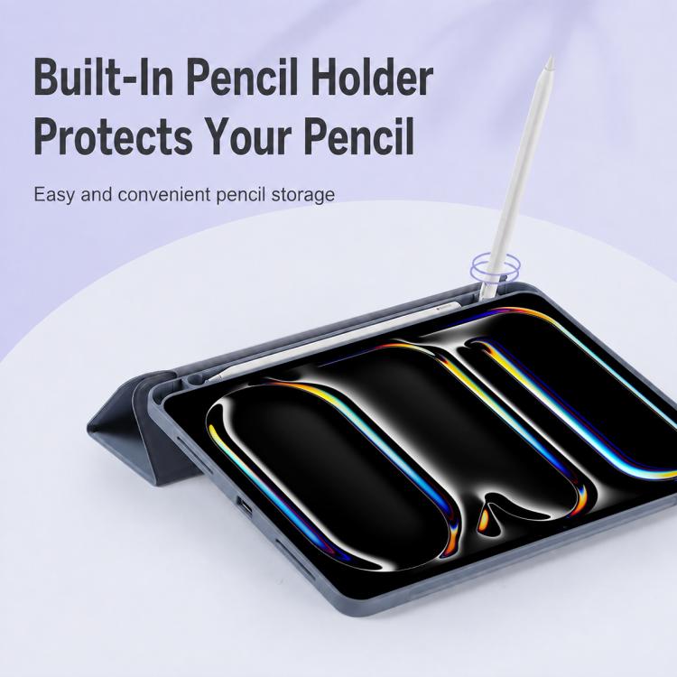 Tri-Fold Stand Soft Touch Smart Wake/Sleep Tablet Cover With Pencil Slot For iPad Mini 2024 / 2021, Anti-Drop PU Silicone Protective Case