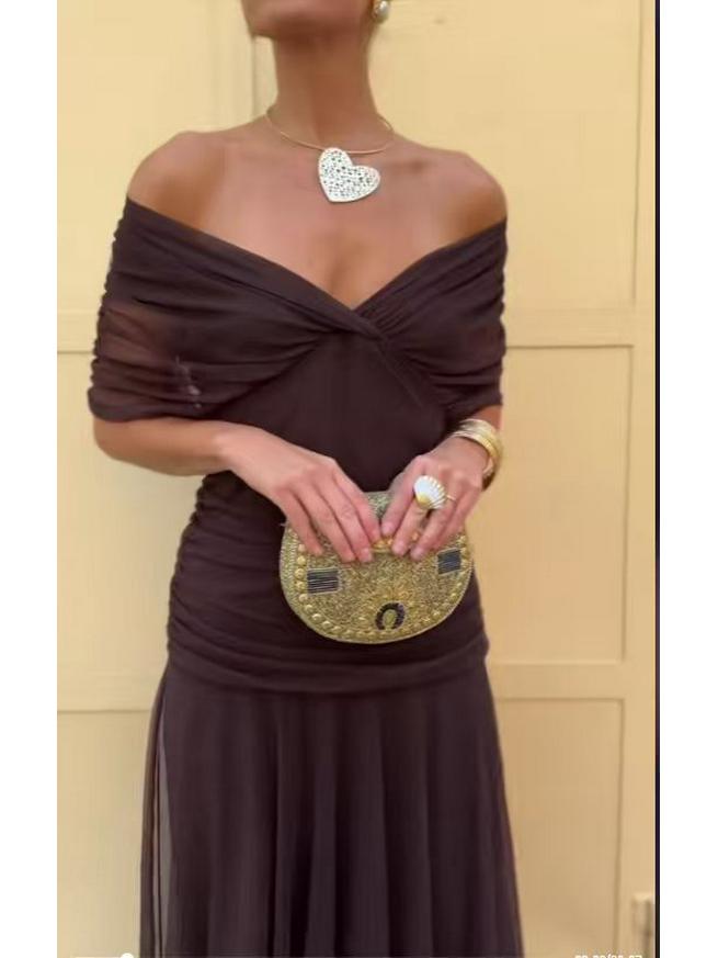 2025 European Style Women's Chiffon Off-the-Shoulder Bandage Dress - Floral Print