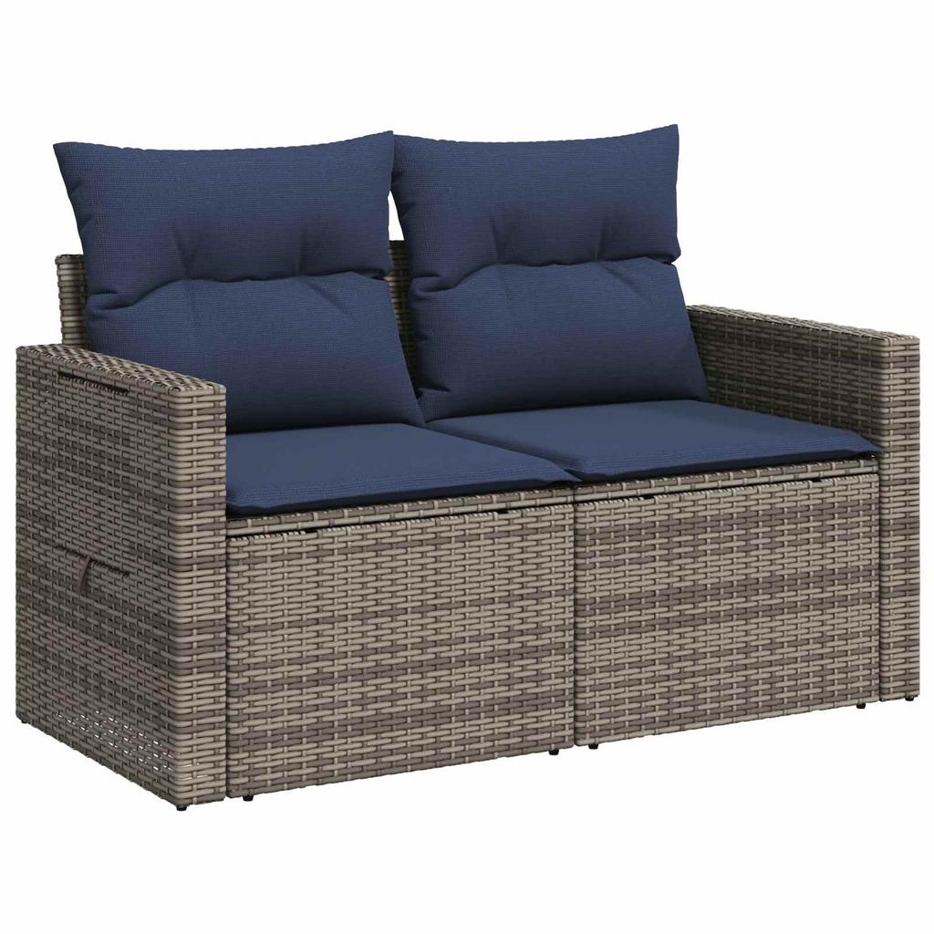 Sofa Set 8 Pcs Grey and Navy Blue Polyrattan and Steel
