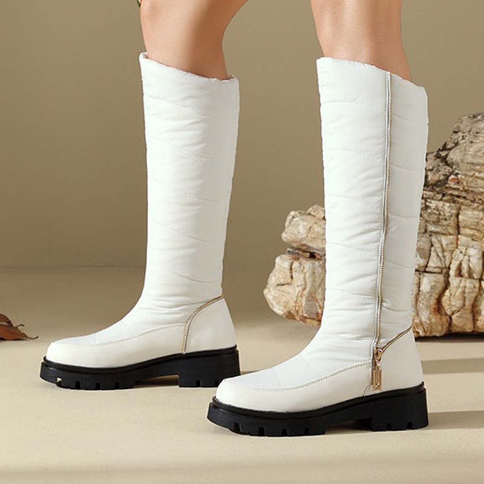 

Comfortable Warm Down Fabric Thick Boots High Boots With Thick Heels Long Boots Solid Color Large Size Women s Thigh High Boots 38 белый