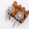 Stylish Retro Dream Catcher Earrings with Turquoise Feather and Hollow Design