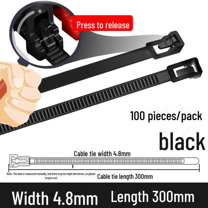 

Багаторазова нейлонова кабельна стяжка з квадратною головкою, чорно-біла 5*300mm, 100 strips чорний