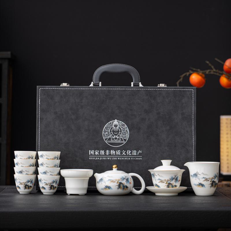 High-end Suet Jade Porcelain Tea Set for Home Use, Gifts for Customers, Gifts for Business Companies, Wine Industry Activities