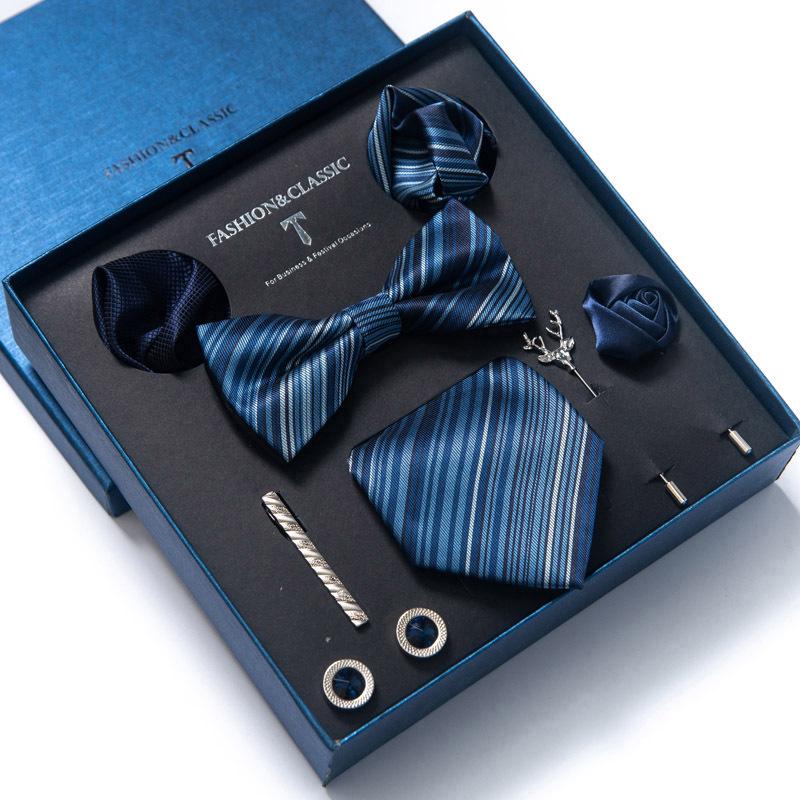 Men's 8-Piece Formal Accessory Set: Bow Tie, Corsage, Brooch, Cufflinks for Weddings.