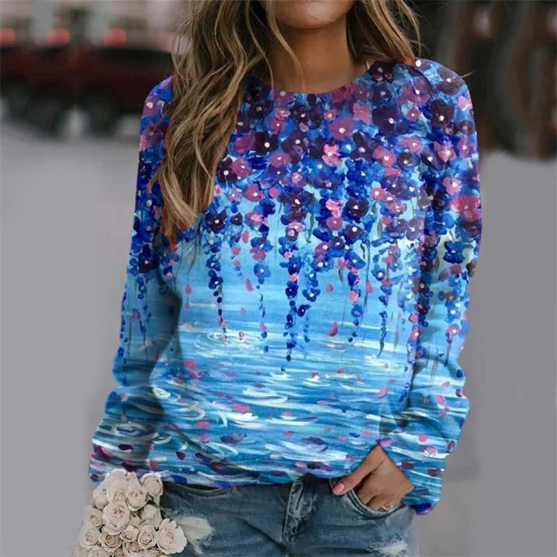 Harajuku Nova Impressão 3D Flores Coloridas Moletons Femininos Moda Streetwear Pullovers Inverno Meninas Floral Gráfico Roupas Top