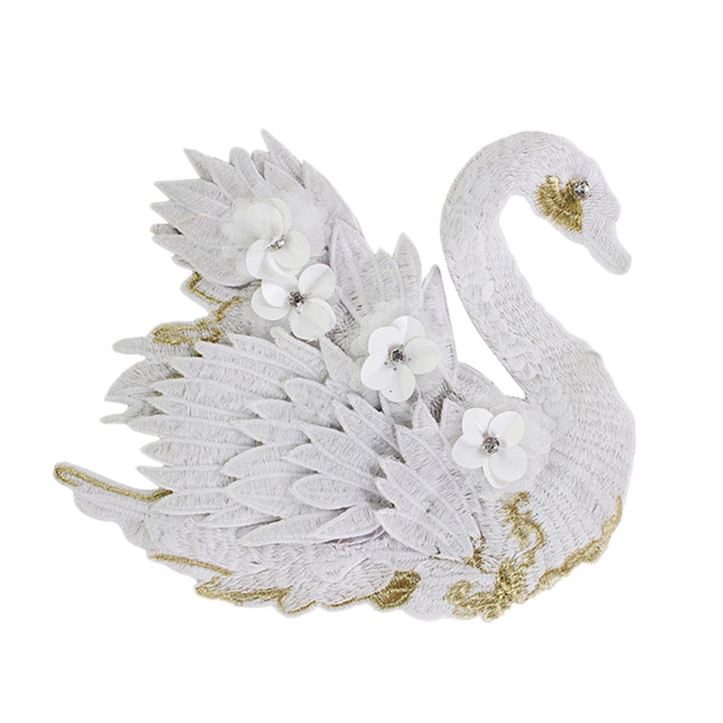 3D Embroidery Swan Patches Sew on Applique Patch for Clothing Jeans Crafts - White Swan, 24x21cm