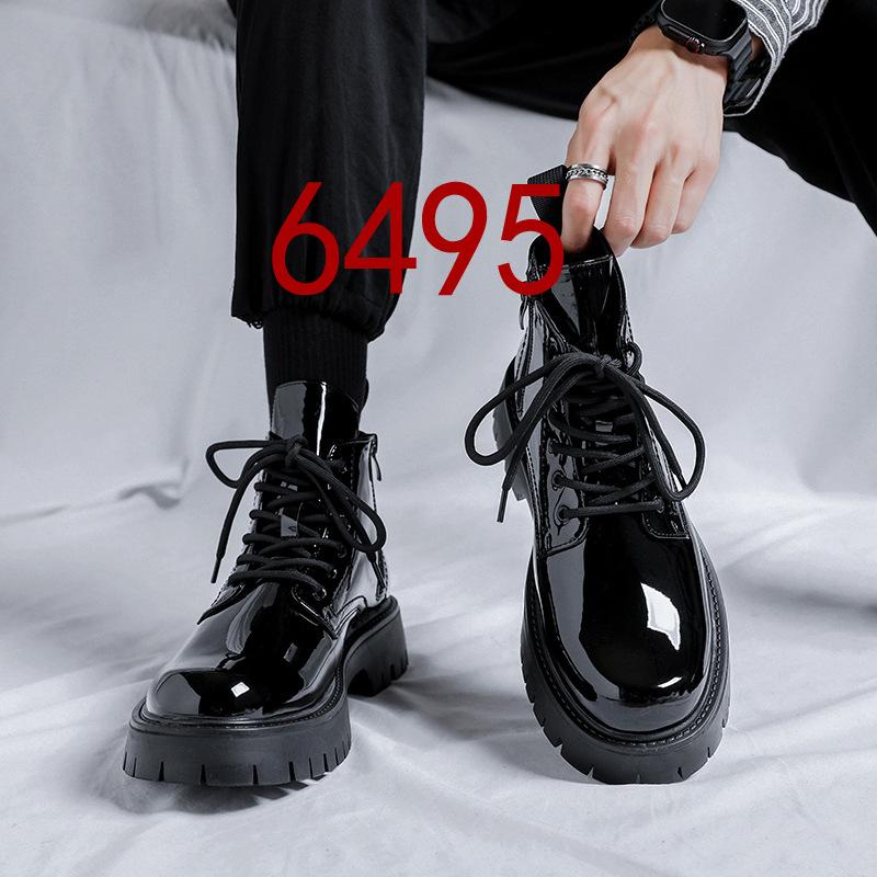 Martin Boots Herr Ny Casual Brittisk Trend Mångsidiga Tjocka Sulan Mellanhöga Svarta Lokomotivstövlar 6895-R