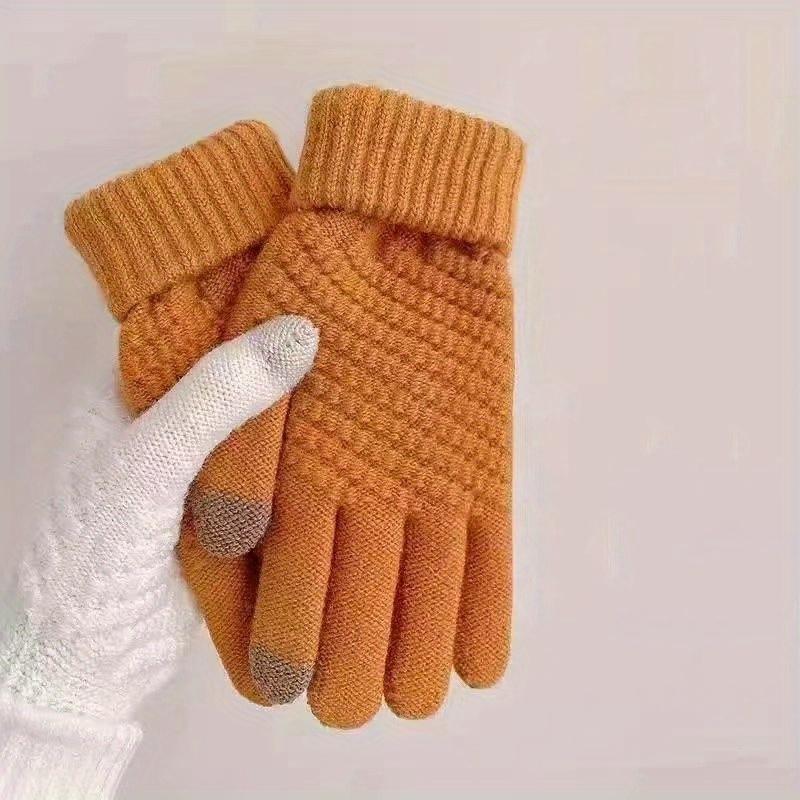 Pair of Knitted Gloves for Touch Screen - 1 Pair, Warm Winter Gloves for Cycling and Outdoor Activities - Plain White