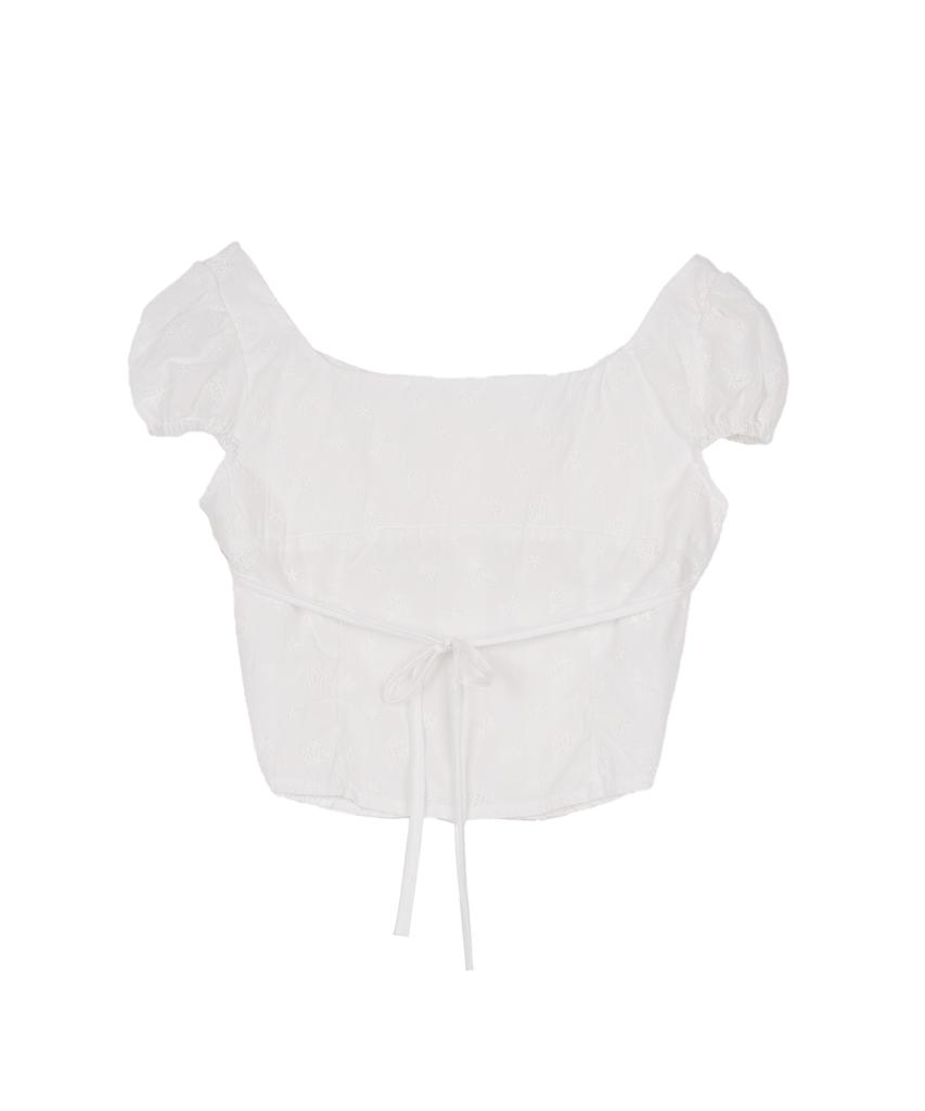 HIGH SCHOOL DISCO Flower Embroidered Crop Blouse White
