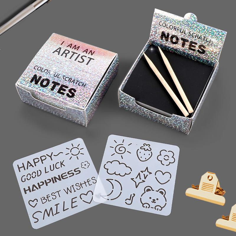 1 Set Rainbow Scratch Paper Mini Dazzling Laser Scratch Notes Cards  Cartoon Scratch Art Painting Card Kids DIY Drawing Toys