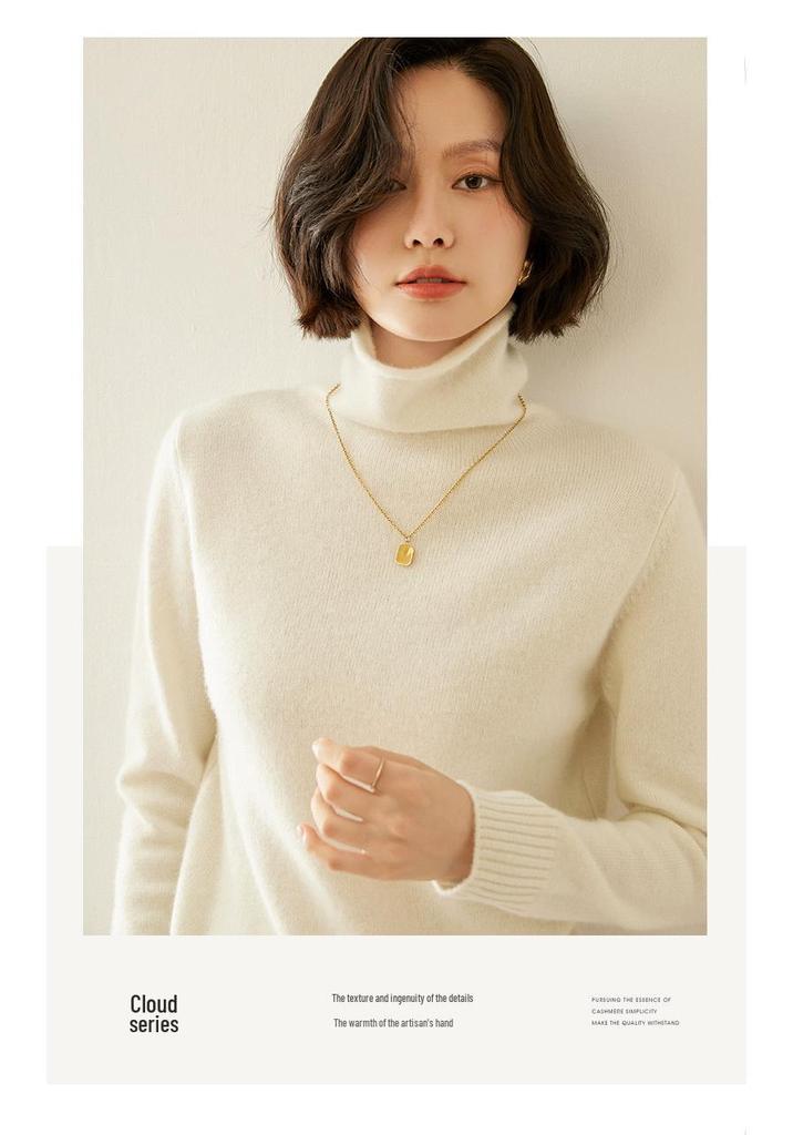 7-Gauge Double-Strand Ribbed Roll-Neck Women's Cashmere Sweater for Autumn/Winter