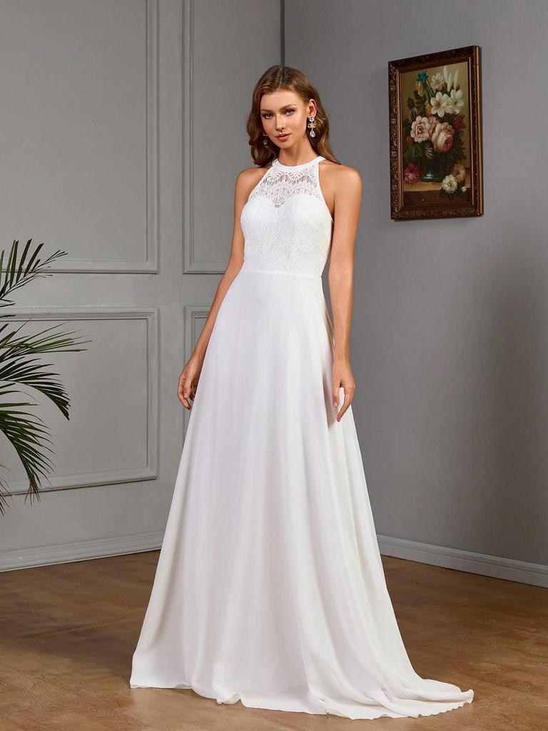 Europäisches & Amerikanisches Neckholder Besticktes Schlitz Meerjungfrau Abendkleid