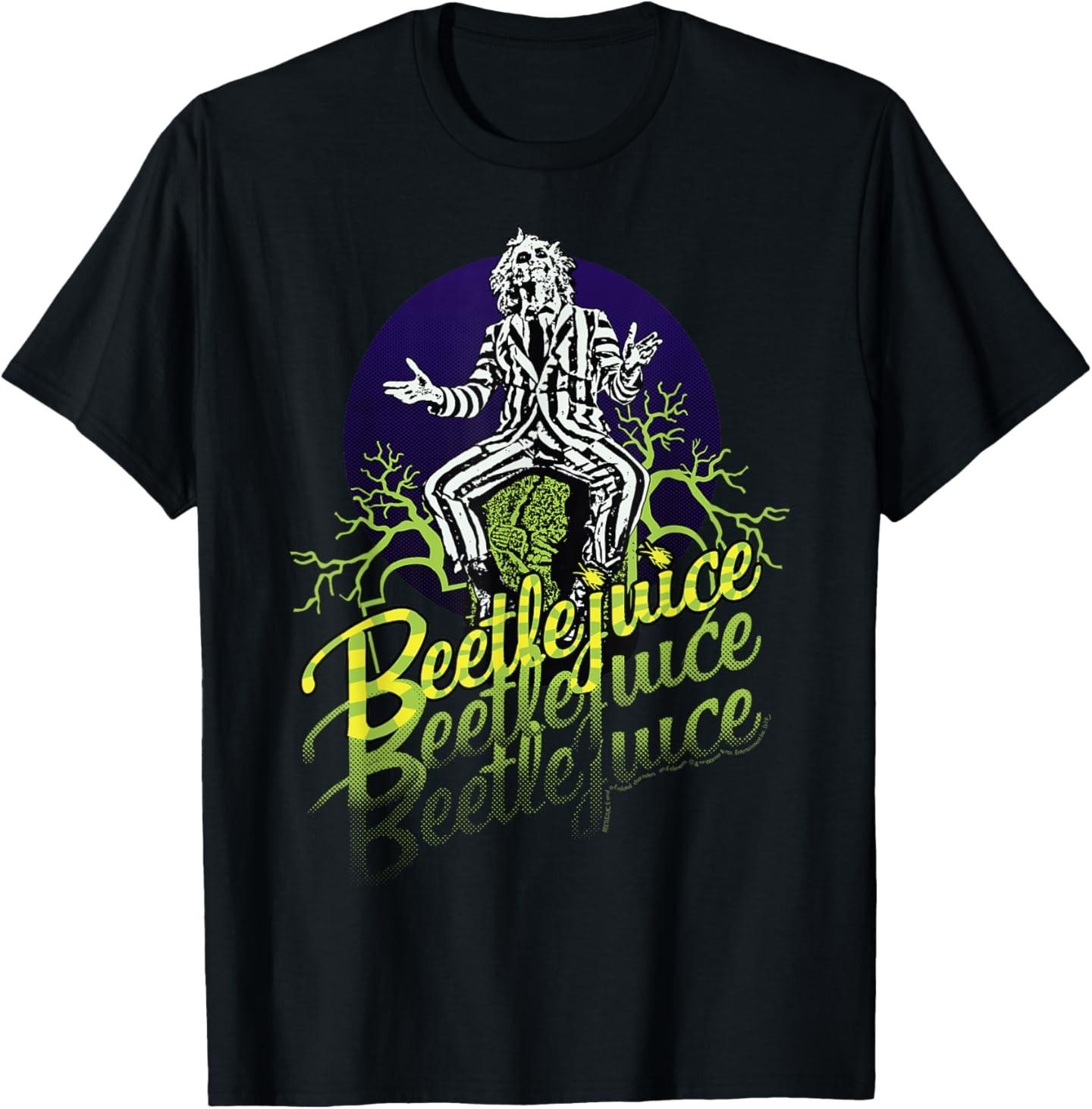 Beetlejuice Three Times Text Portrait T-Shirt Mens Womens Tees Top L