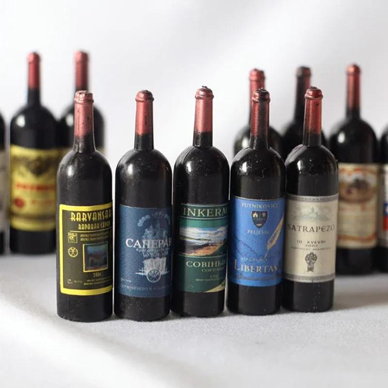 Random 5Pcs 1:12 Dollhouse Miniature Red Wine Bottle Simulation Accessories For Food Play Toy Decoration