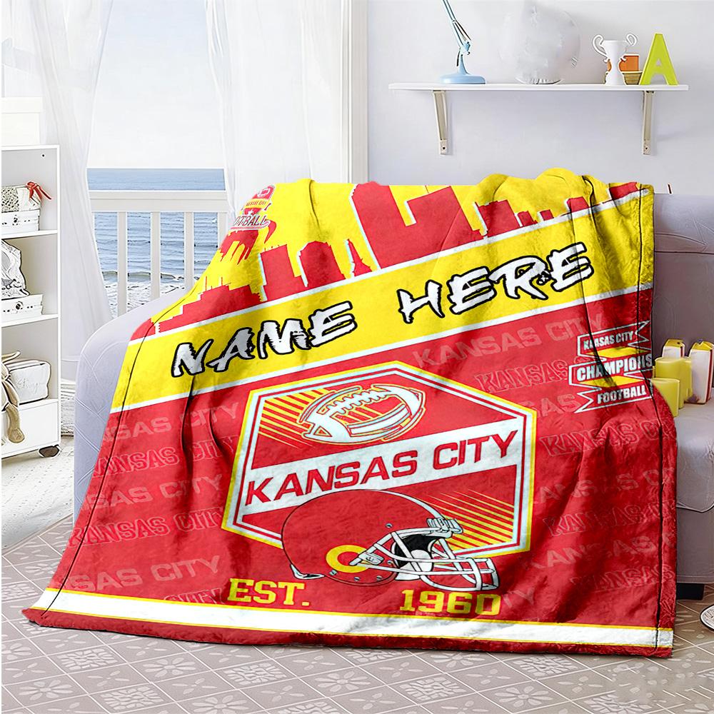 Kansas City Football Style Personalized Name Blanket Cozy Customizable Blanket Warmthful Decor Perfect for Home Decor Sofa Bedding Office