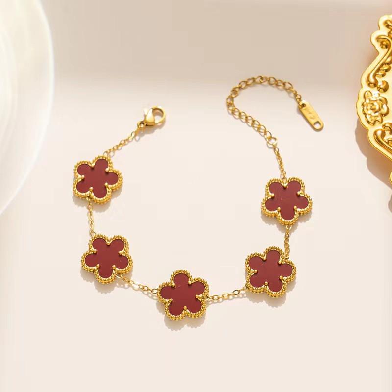 Titanium Steel Flower Bracelet Women Hypoallergenic Dual-Sided Design Colorful 5-Petal Floral Charm Elegant Daily Wear