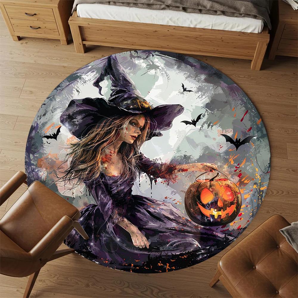 1pc Witch Halloween Round Chair Mat Office Area Rug - Non-Slip, Floor Mat for Office, Bedroom, Ideal Home Decor Gift C0112022