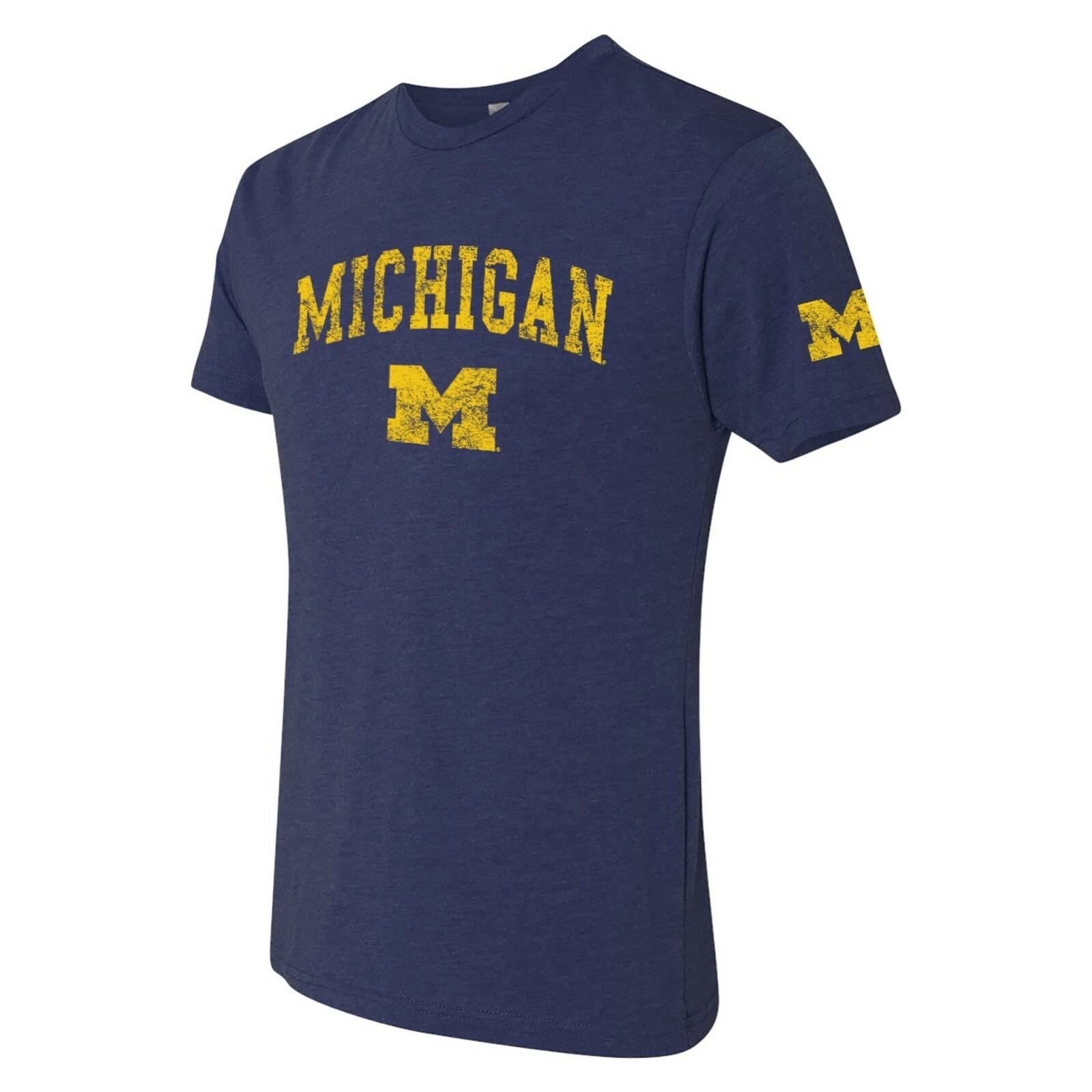 Michigan Wolverines Distressed Arch Logo College University Triblend T-Shirt M