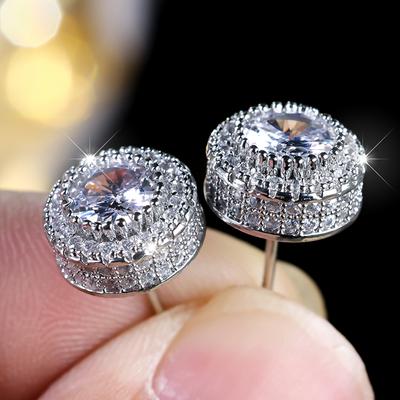 Classic Silver Color Round Earring Luxury Gold Color White Cubic Zirconia Hip Hop Wedding Stud Earrings for Women Jewelry