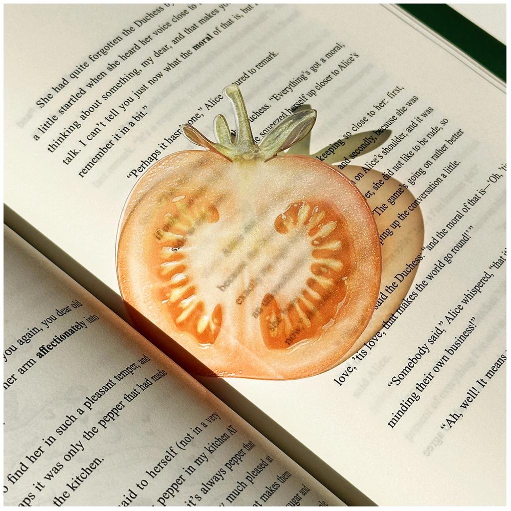 1pc Delicate Transparent Acrylic Simulation Apple Bookmark Reading Mark Student Gift Premium Feeling Cute Grape Tomato Bookmarks