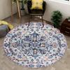 Runder Klassischer Floralteppich - Symmetrisches Blau/Lila/Orange Motiv auf Elfenbein, Eleganter Teppich für Wohnzimmer, Zeitloses Dekor