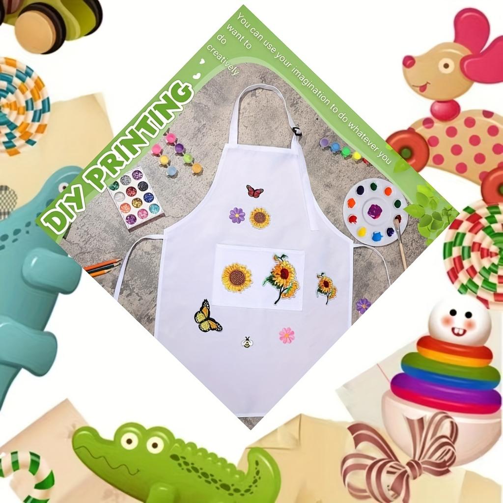 Kids Chef Hat and Apron Set Adjustable Neck Strap Elastic Band Front Pocket Durable Polyester Ideal for Cooking Baking Painting