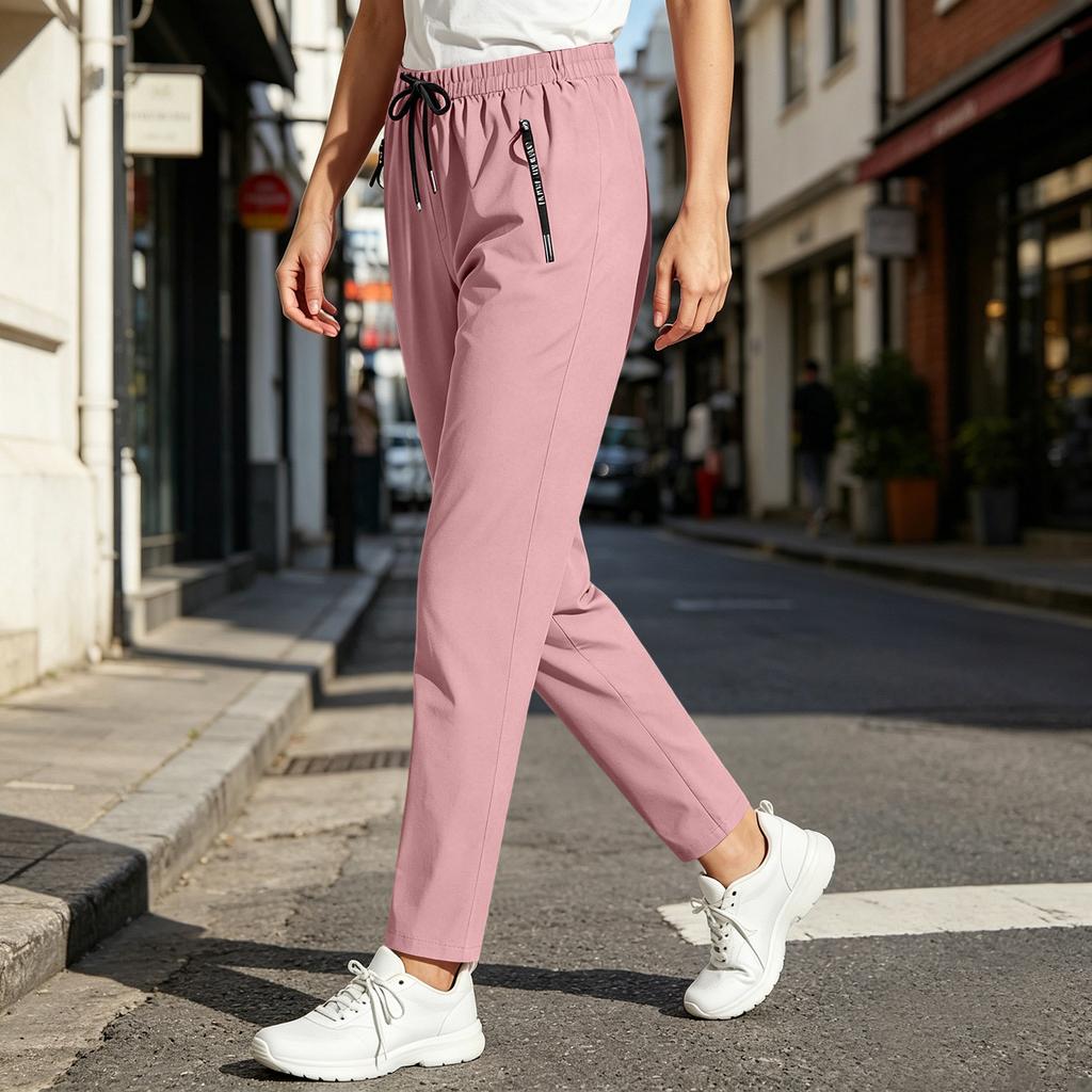 Damen Casual Hose mit elastischem Bund und Taschen, Kordelzug, verstellbare Passform, leichte gerade Hosen für den täglichen Gebrauch
