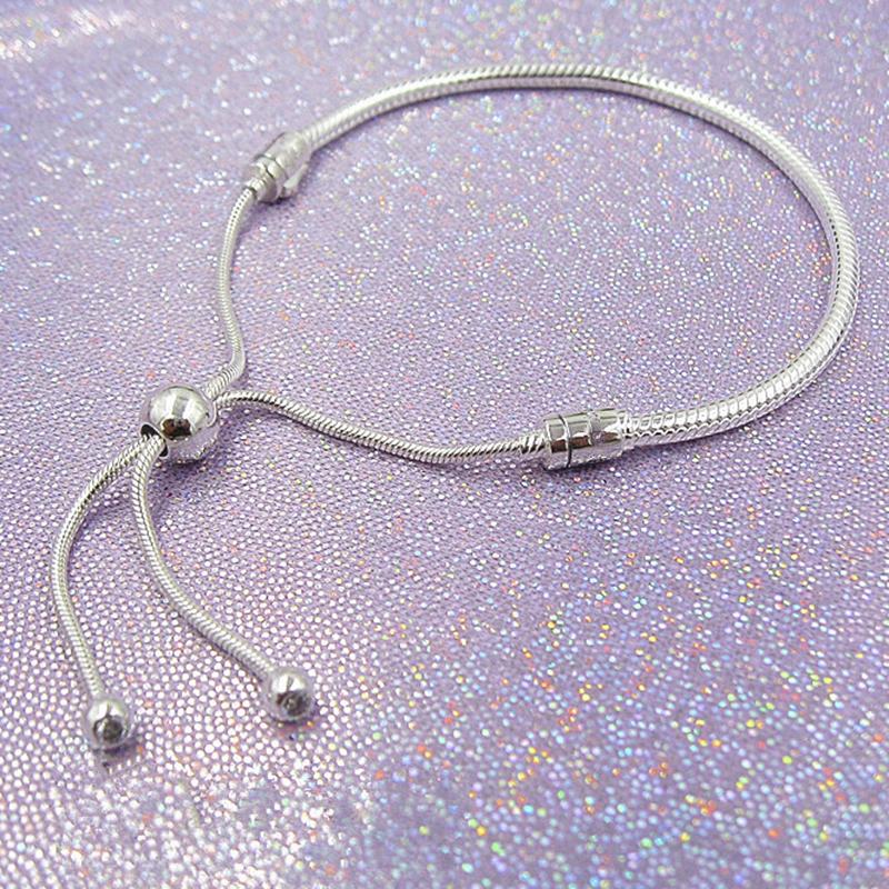 New Silver Color Classic Adjustable Snake Chain Bracelets Fits Beads Link Chain Charm Bracelets For Women Fashion Jewelry
