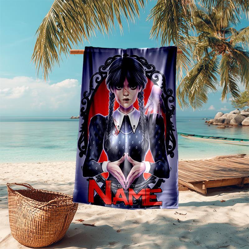 Personalized Customized Proof Beach Towel with Wednesday Addams Pattern - Soft, Absorbent,quick-drying,perfect Swimming,camping&bathing