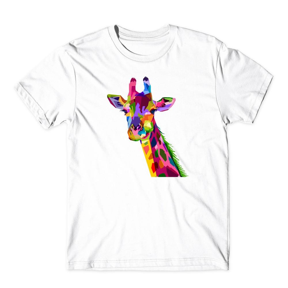 Colorful Giraffe T-shirt Funny Multi Logos Colourful Unisex Tee Top
