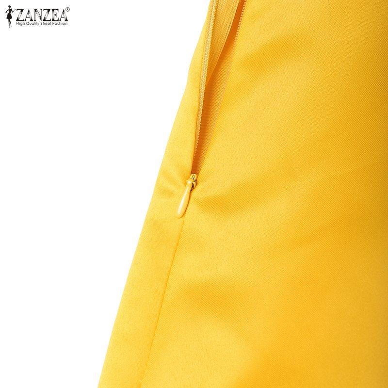 ZANZEA Damen Freizeit V-Ausschnitt Kurzarm Elegantes Sommerkleid