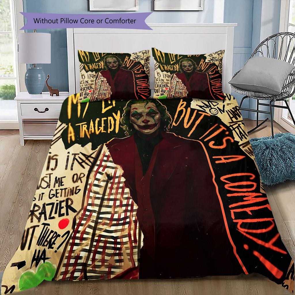 Text Background Clown Bedding Set, 1 Duvet Cover & 2 Pillowcases, Suitable for Home, Ideal Gift for Fans