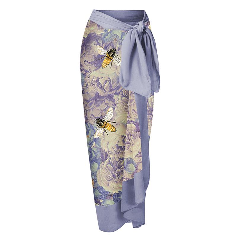 

Юбка миди с принтом в европейско-американском стиле для отпуска с завязками One Size светло-фиолетовый