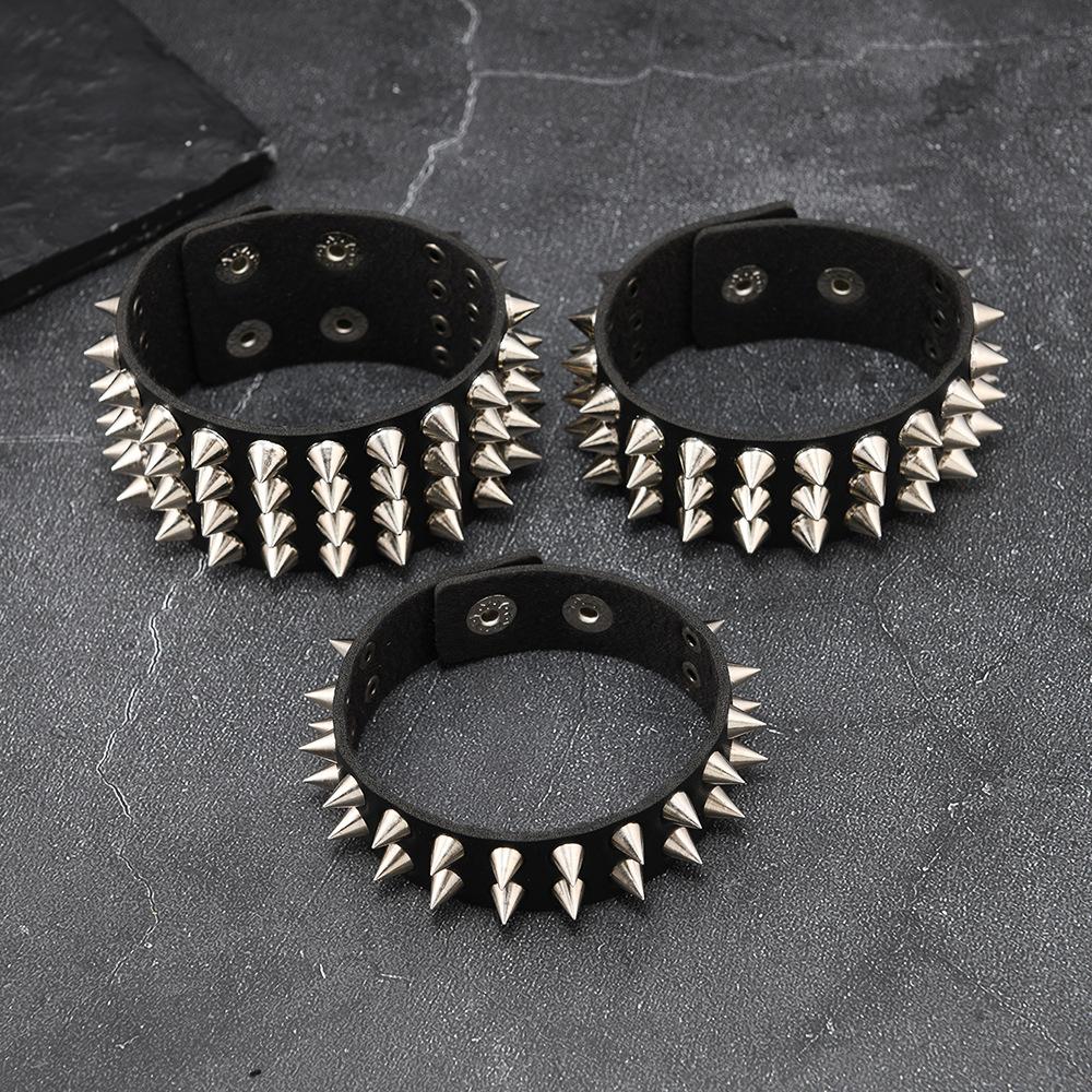 Punk Studded Bracelet Goth Bracelet Leather Rivets Spike Bracelet Cuff Adjustable Metal Wristband Gothic Accessories for Men