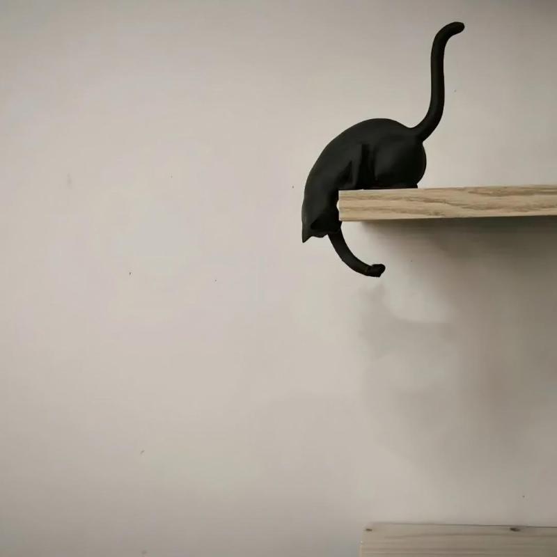 3D Крючок-Кошка для Настенного Крепления Перевернутое Украшение Декоративный Держатель для Дома с Милым Дизайном Кошки чёрный