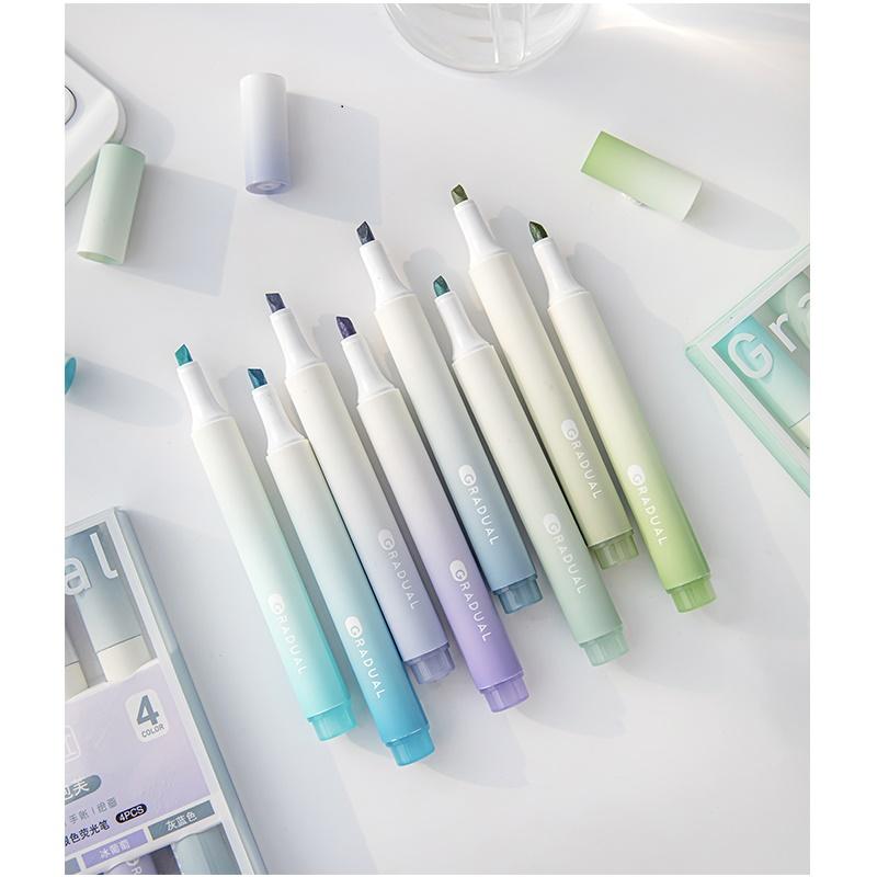 4pcs Highlighter Pens Set Summer Mild Color Gradual Sunrise Spot Liner Marker for Drawing Painting Office School A7160