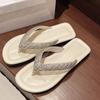 Fashion Summer New Slippers Women Fashion Clip Toe Crystal with Soft Sole Anti-slip Wear-resistant Lightweight Flat Flip Flops