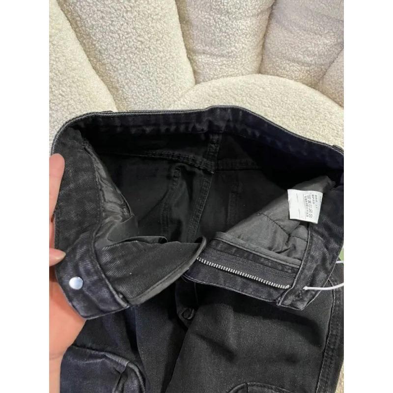 Black and Gray Spice Girl Tooling Micro-flared Pants Women's Winter New High-waisted Slim-fitting Versatile Floor-mopping Trousers