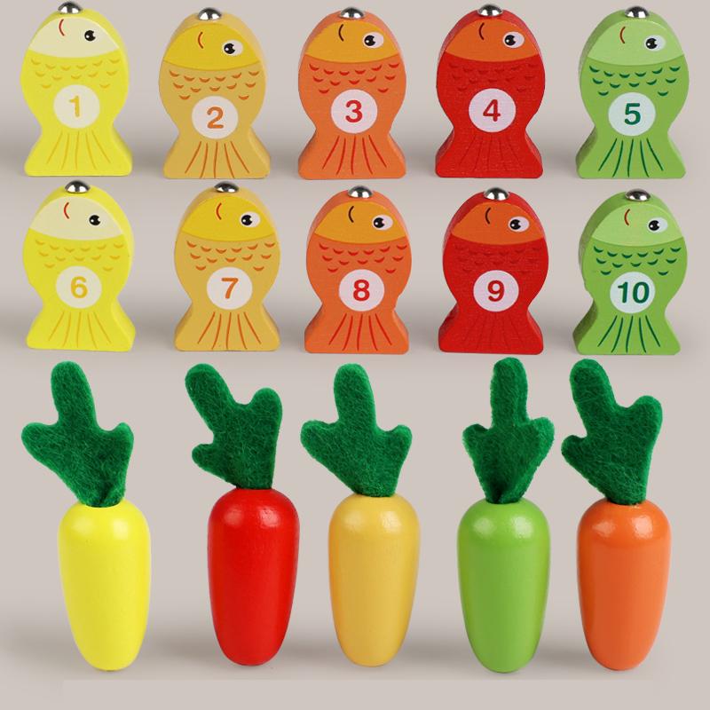 Montessori Toys For Toddler Pull Carrot Fishing Simulated Feeding Game Set  Educational Colorful Shape Toy For Kids Learning