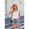 Spring and Summer Pleated Solid Color Round Neck Loose Vest T-shirt