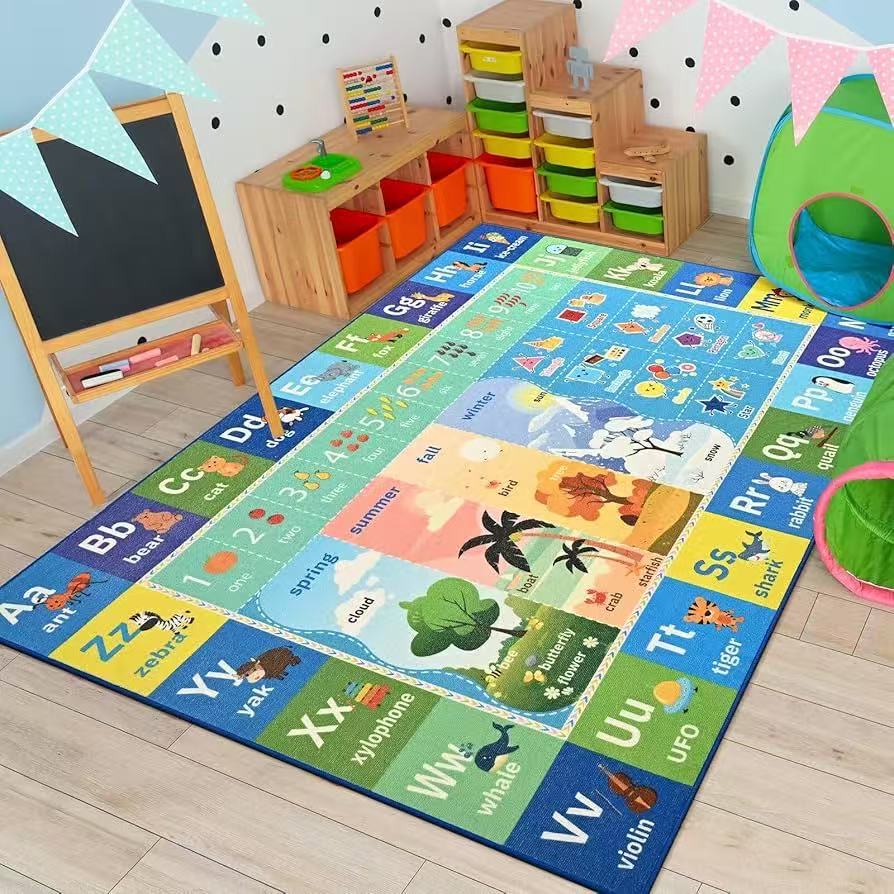 Kids Alphabet Number Learning Carpet Animal Shape Educational Rug Non - Slip Soft Play Mat for Children's Room Classroom Decor