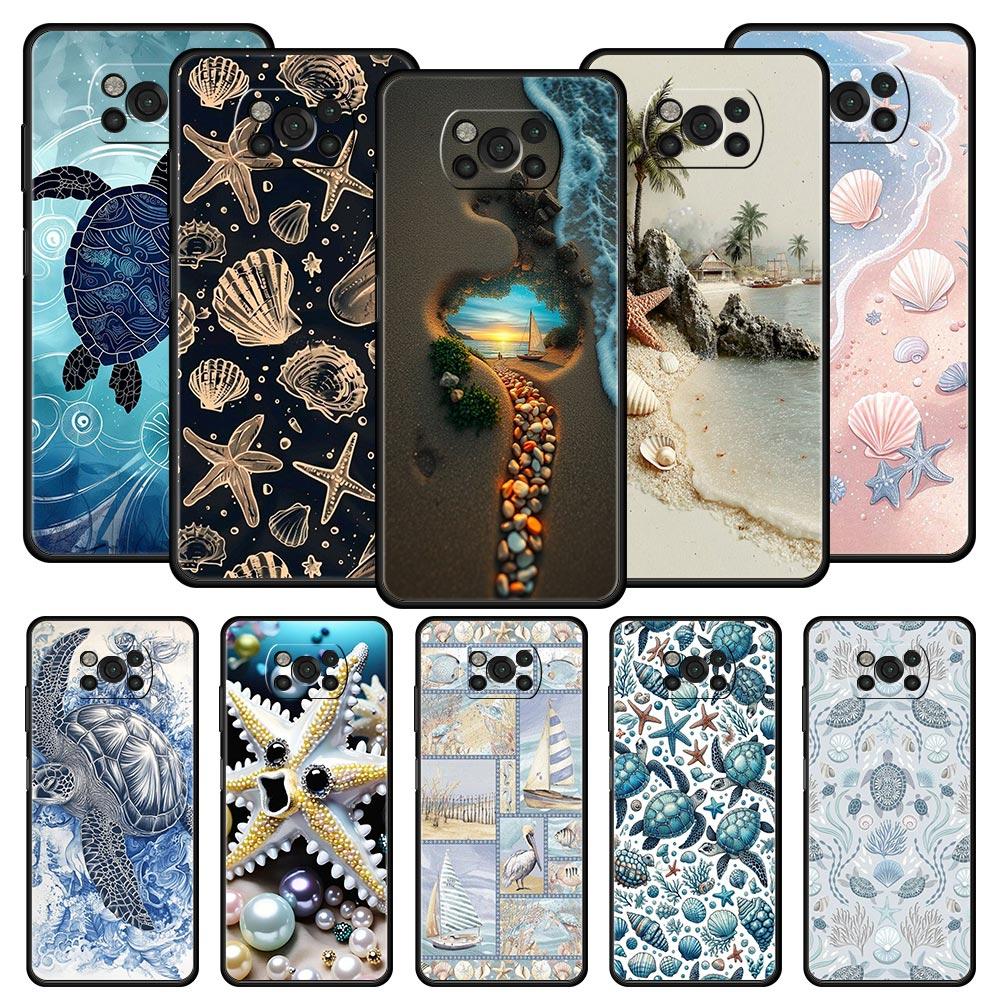 Ocean Coastal Seashell Seaweed Pattern Phone Case for Xiaomi Poco F7 F6 F5 F4 F3 X6 X5 X4 X3 NFC F7 Ultra M4 C51 C55 GT Soft TPU