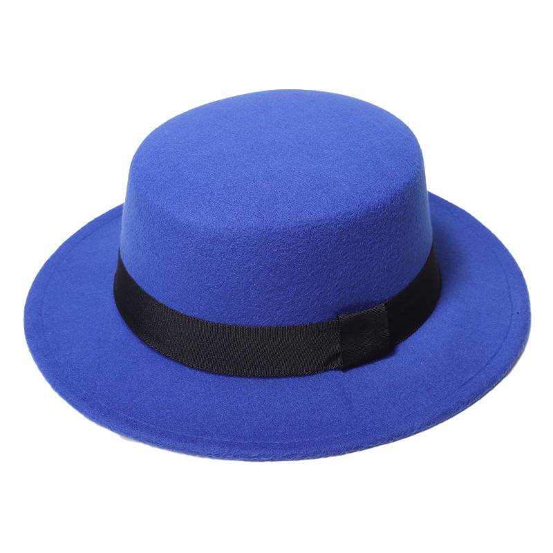 Unisex Retro Geruit Lint Brede Rand Fedora Hoed, Brits Plat Top Wol Ontwerp, Herfst/Winter Zonbescherming