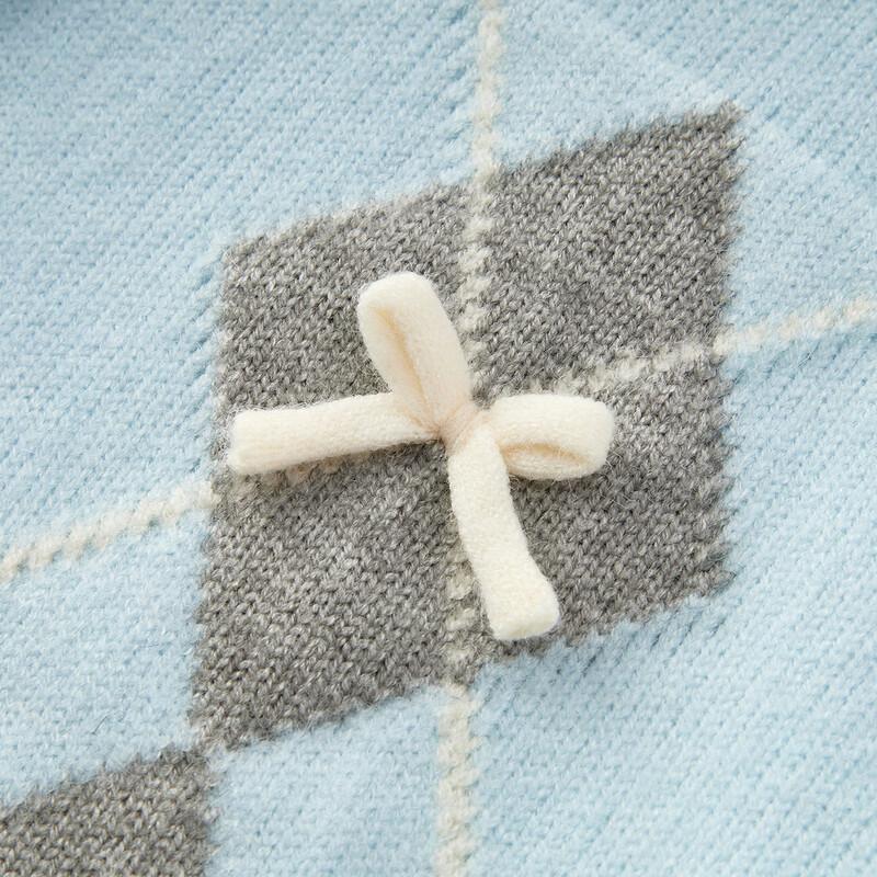 Semir Women's Short Bow Argyle Faux Two-Piece Knit Cardigan