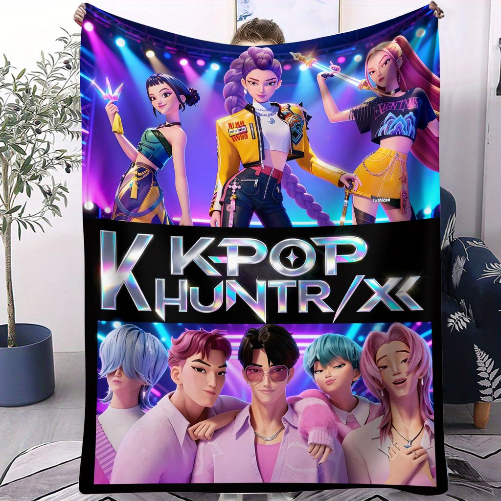 K Pop Flannel Blanket Demon Hunters Ultra Warm Soft Throw Blanket for Office Bedding Cover Plush Thin Quilt Holiday Decor Fans