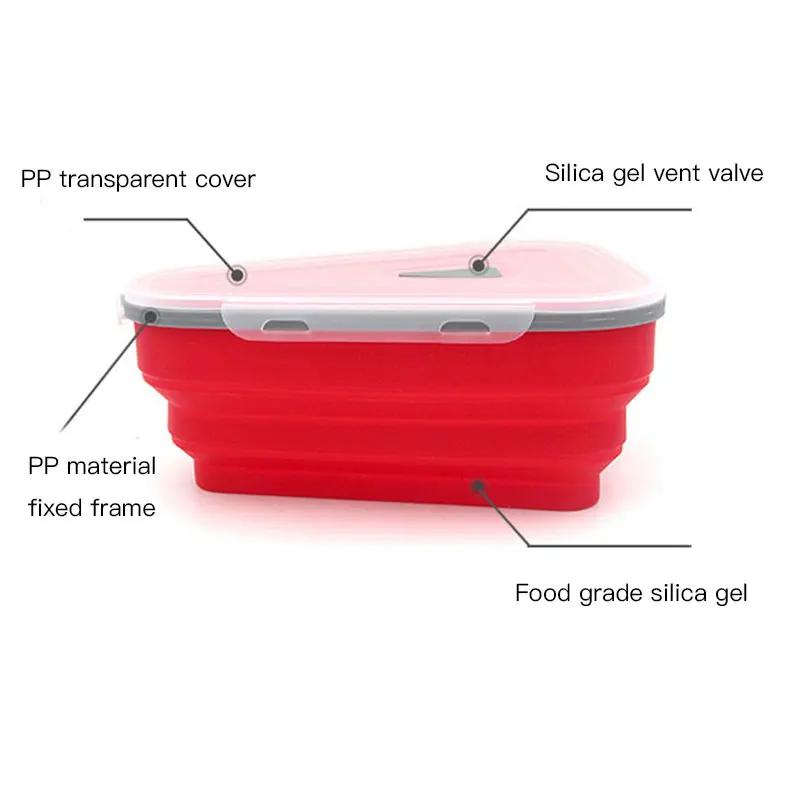 Baby Food Grade Silicone Folding Pizza Box Reusable Triangle Pizza Packing Box Take Away Box Silicone Children Food Storage Box