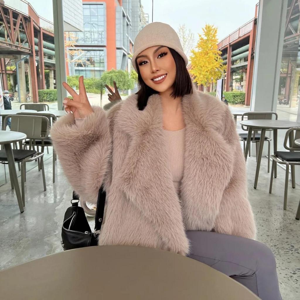 VAYLA Fashionable Street Style Fox Fur Coat Loose Suit Collar Medium Long Imitation Fur Coat for Women Autumn-winter Fur Overcoat