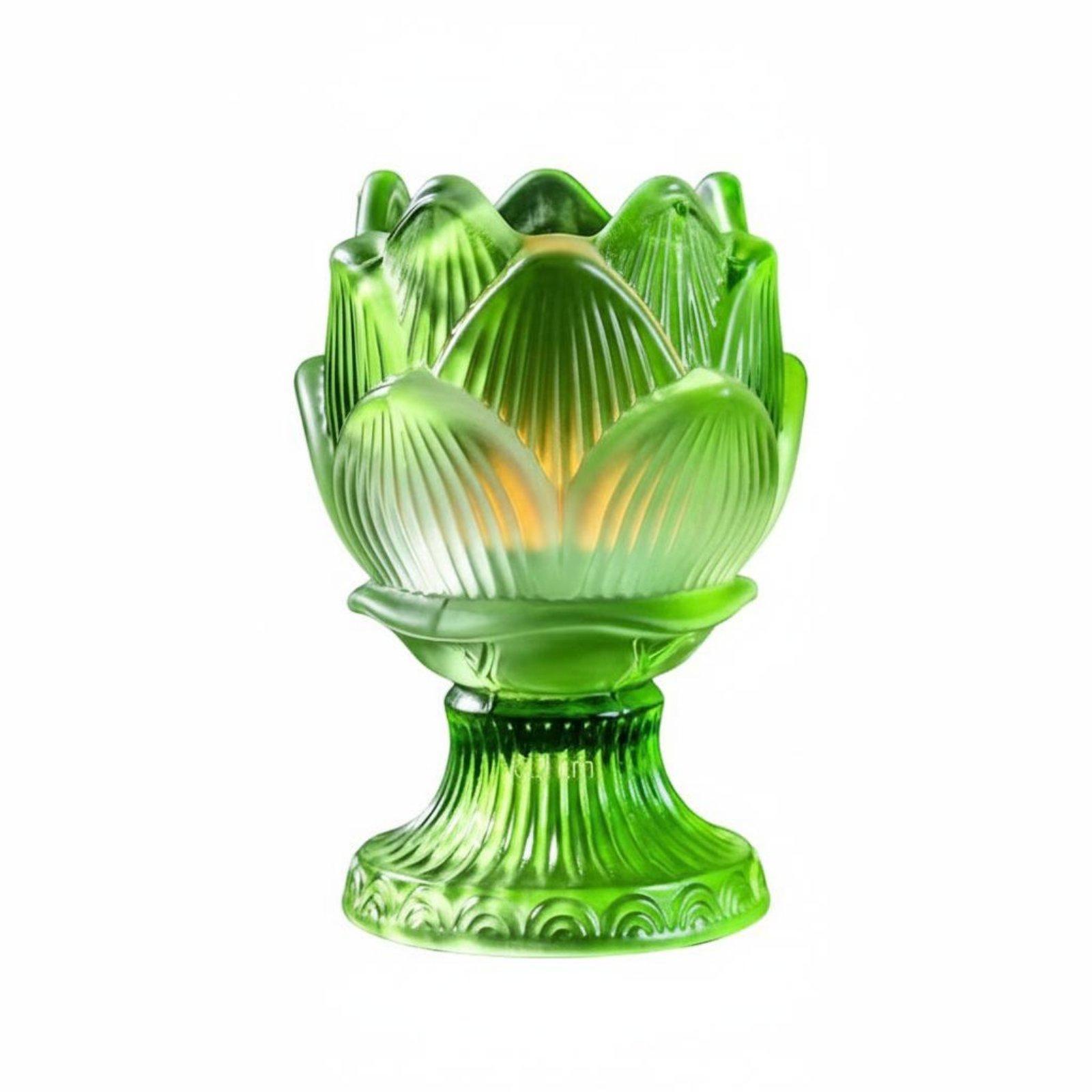 Glass Butter Lamp Windproof Butter Lamp Holder Colored Glass Candlestick Fine Workmanship Buddhist Candlestick Easy to Clean зелёный